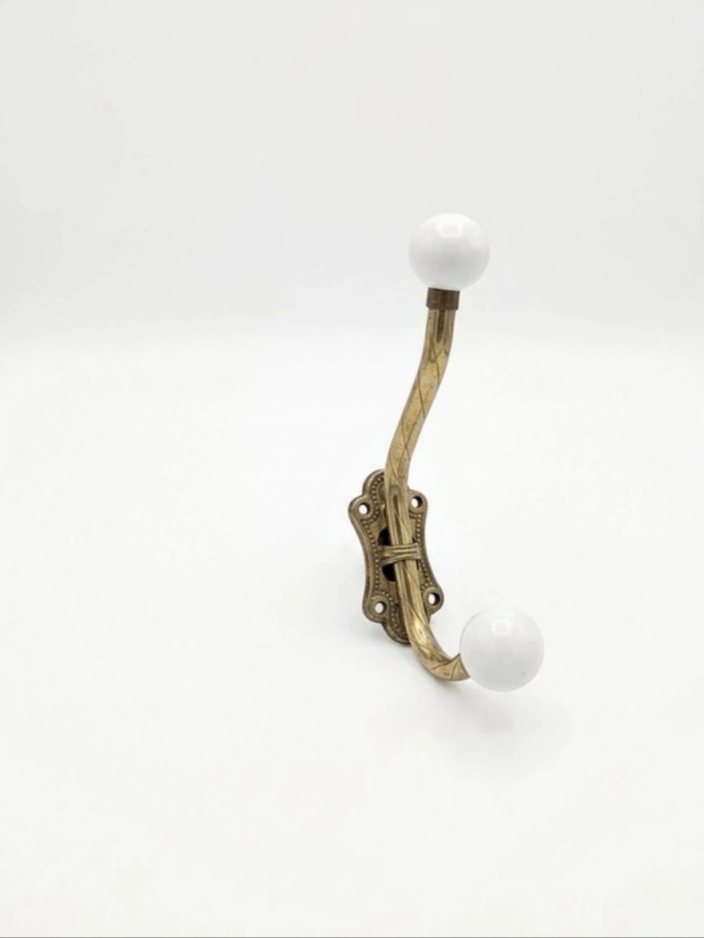 Vintage Brass White Porcelain Ball Wall Hook Coat Towel Hanger